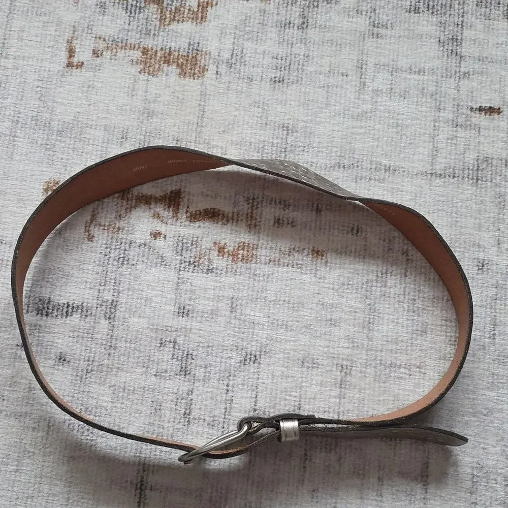 Vintage Fossil Silver Metallic Embossed Textured Genuine Leather Belt Womens L